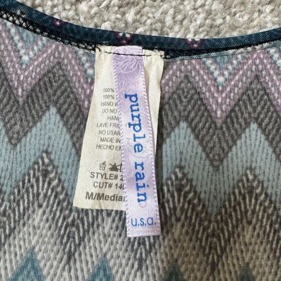 Purple Rain Dress Womens Medium Teal Chevron A-Line V-Neck Made USA 90s Vintage - Picture 3 of 10